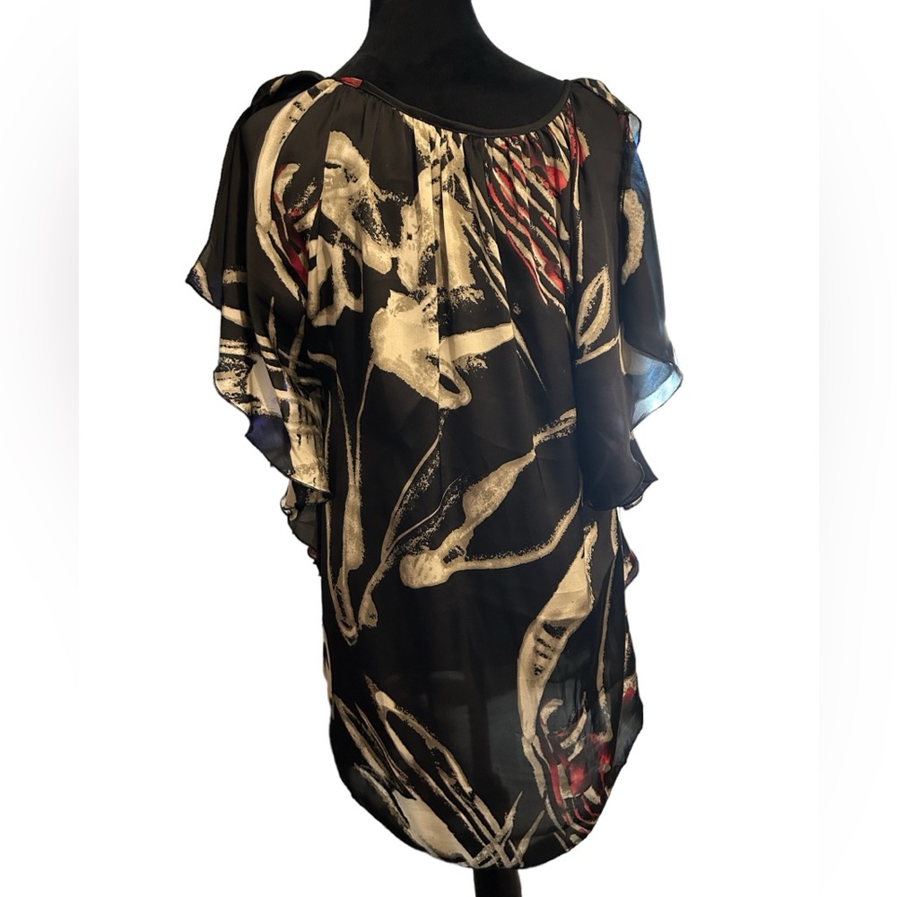 Black Rainn sheer tunic top/dress/coverup. Versatile. Striking colors. Sz Large - Picture 2 of 4